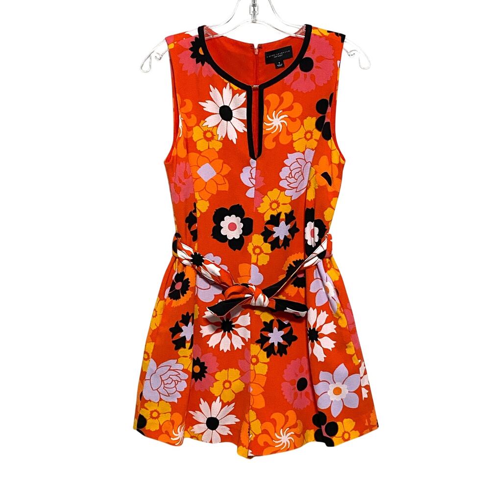 Victoria Beckham Floral Pocket Belted Romper S Orange 60s Retro Groovy Summer